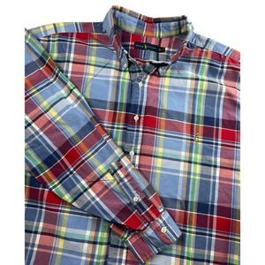 Ralph Lauren EUC 100% Cotton Button Down Shirt Men's 3XB Blue Red Plaid LS